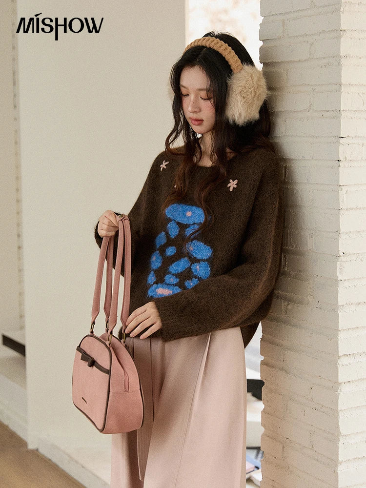 Mishow Lucky Bottle 3D Floral Color Block Sweater MXE91Z2840