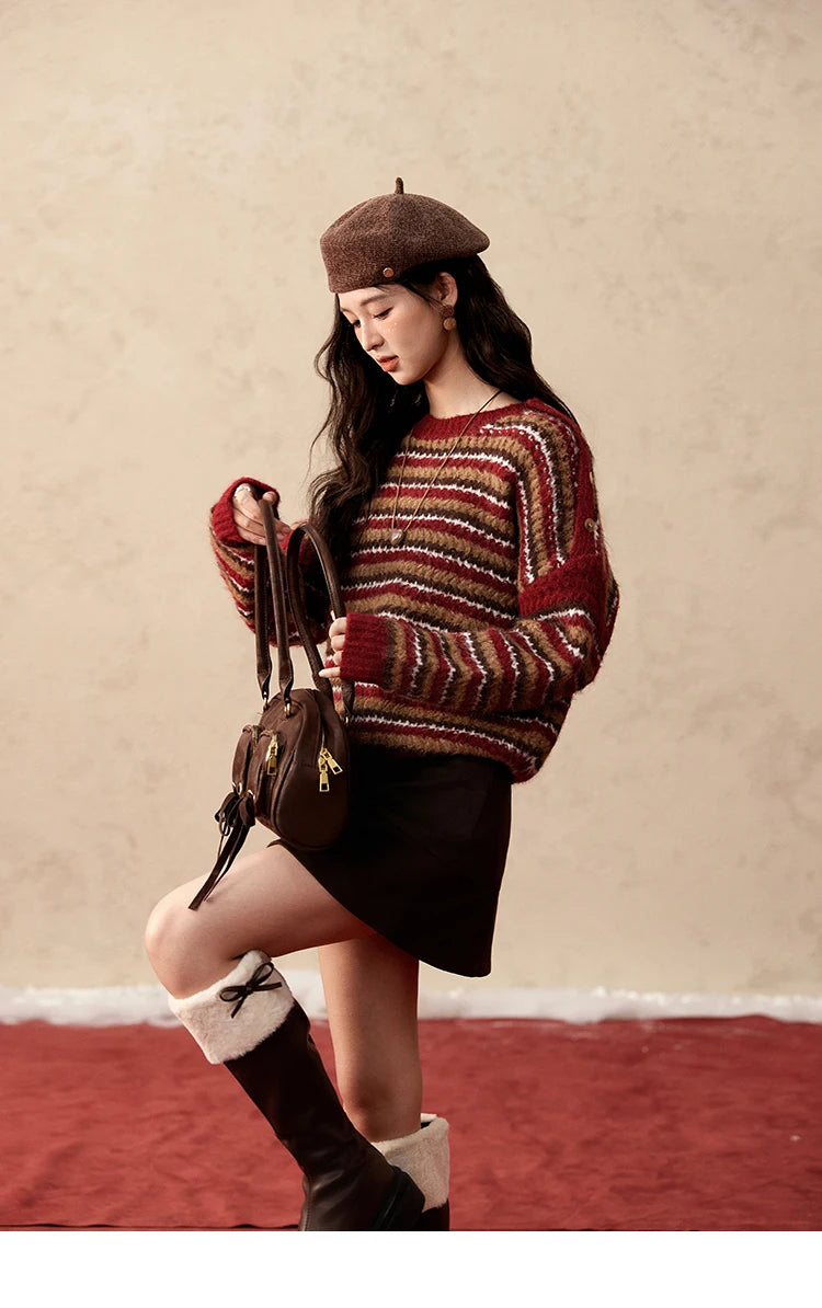 Mishow Christmas Retro Striped Wool Blend Button Sweater MXD59Z1060