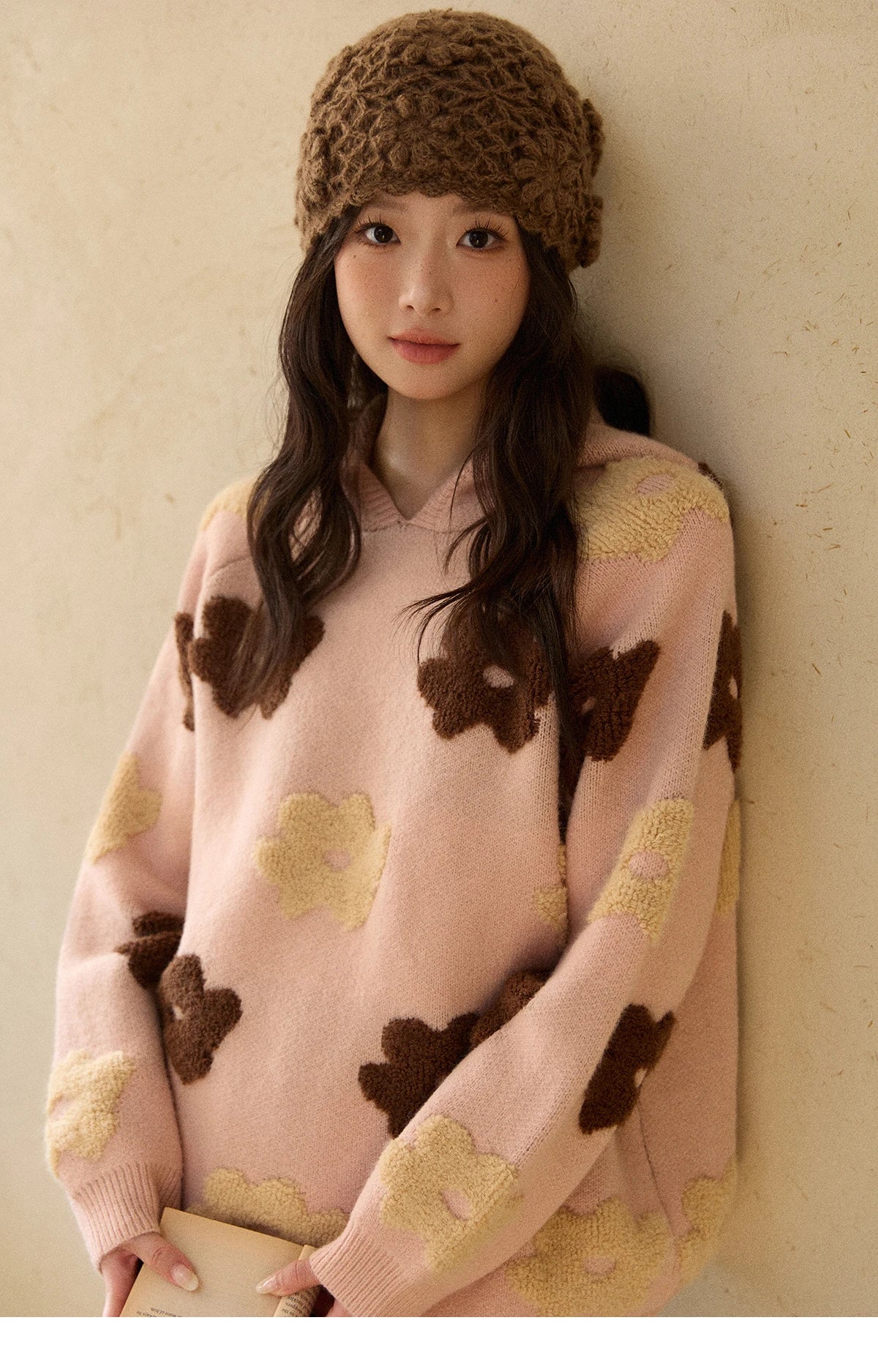 Mishow Pink Floral Hooded 3D Jacquard Pullover MXE90Z2786