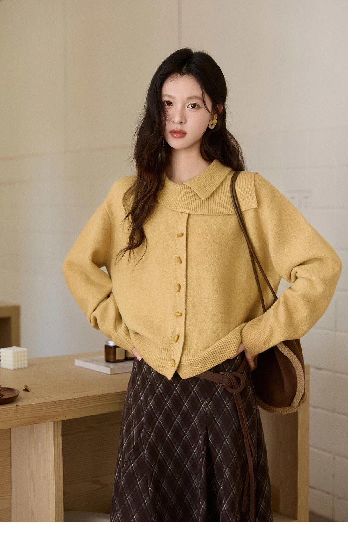 Mishow Mustard Yellow Asymmetric Collar Dropped Sleeve Cardigan MXE93Z2936