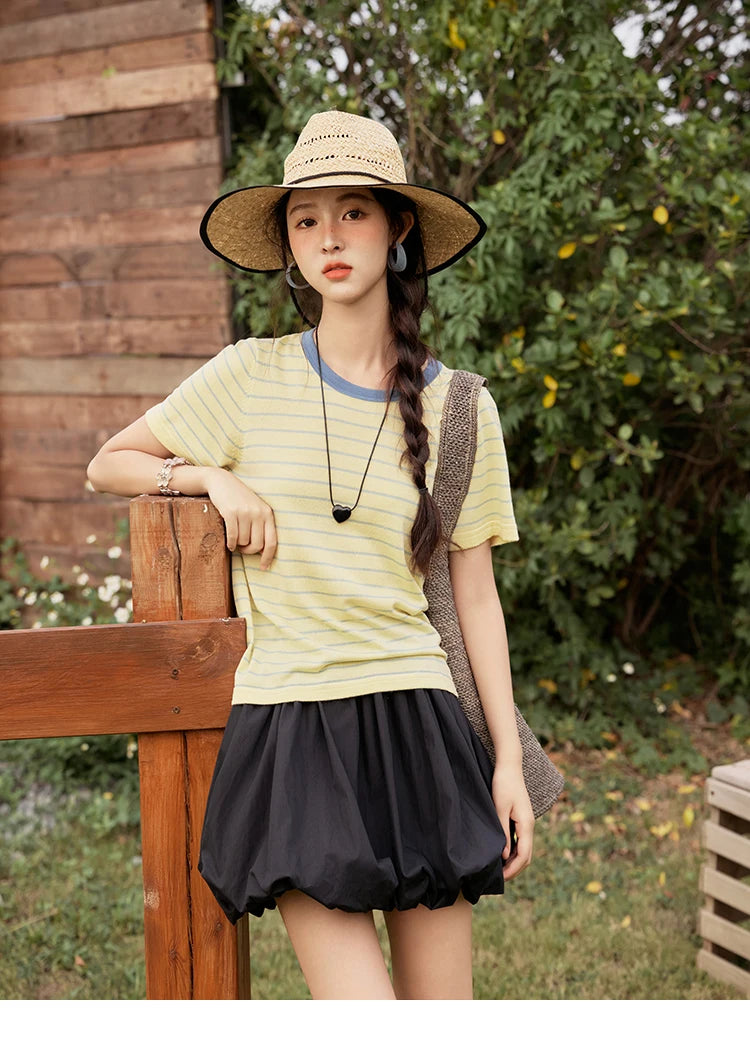 Mishow Striped Contrast Round Neck Tee MXE35Z1270