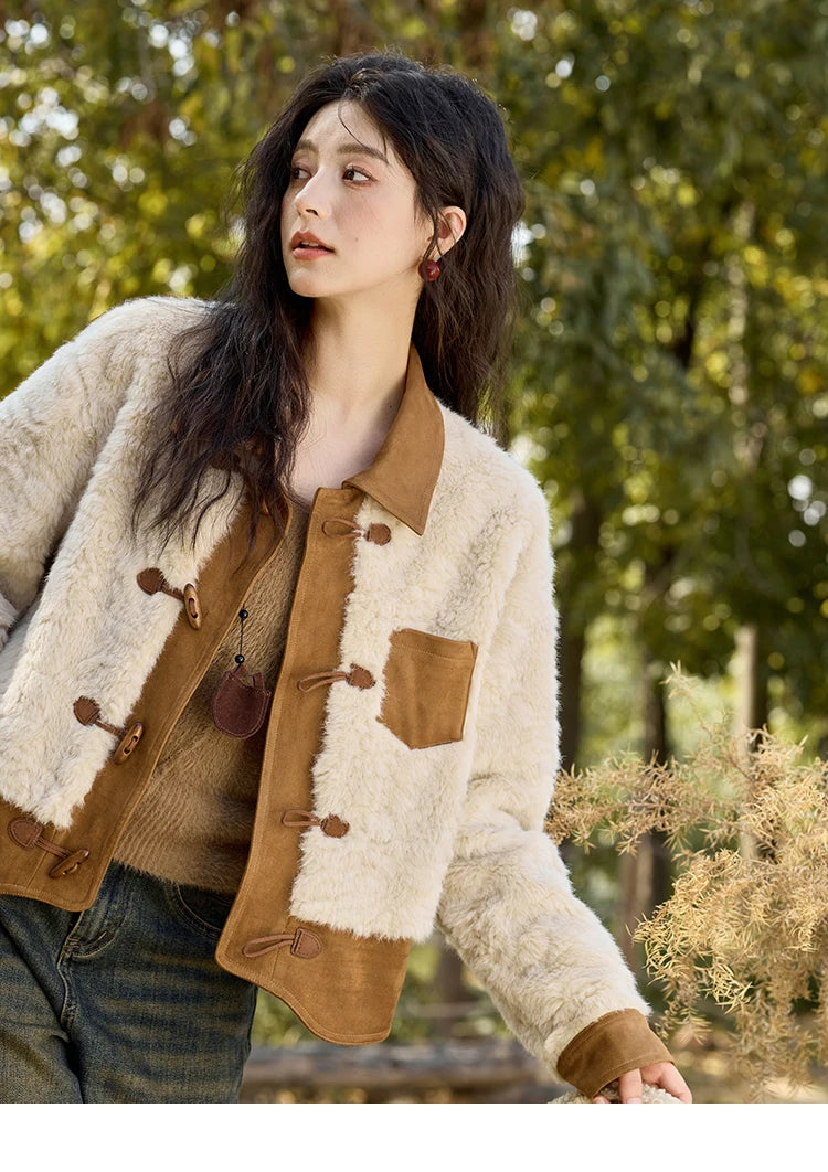 Mishow Lamb Wool Ox Horn Button Short Jacket MXD36W0504