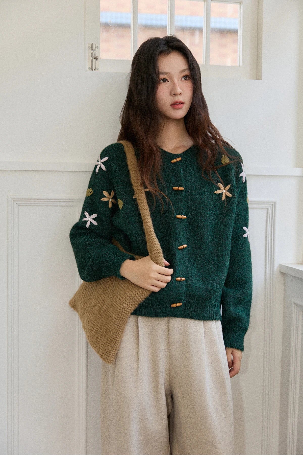 Mishow Green Retro Flower Embroidery Cardigan MXE86Z2729