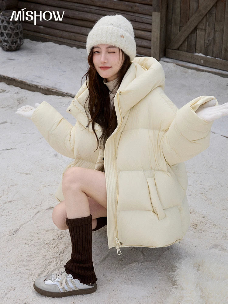 Mishow Milk Yellow Velvet Hooded Down Jacket MXE92Y0090