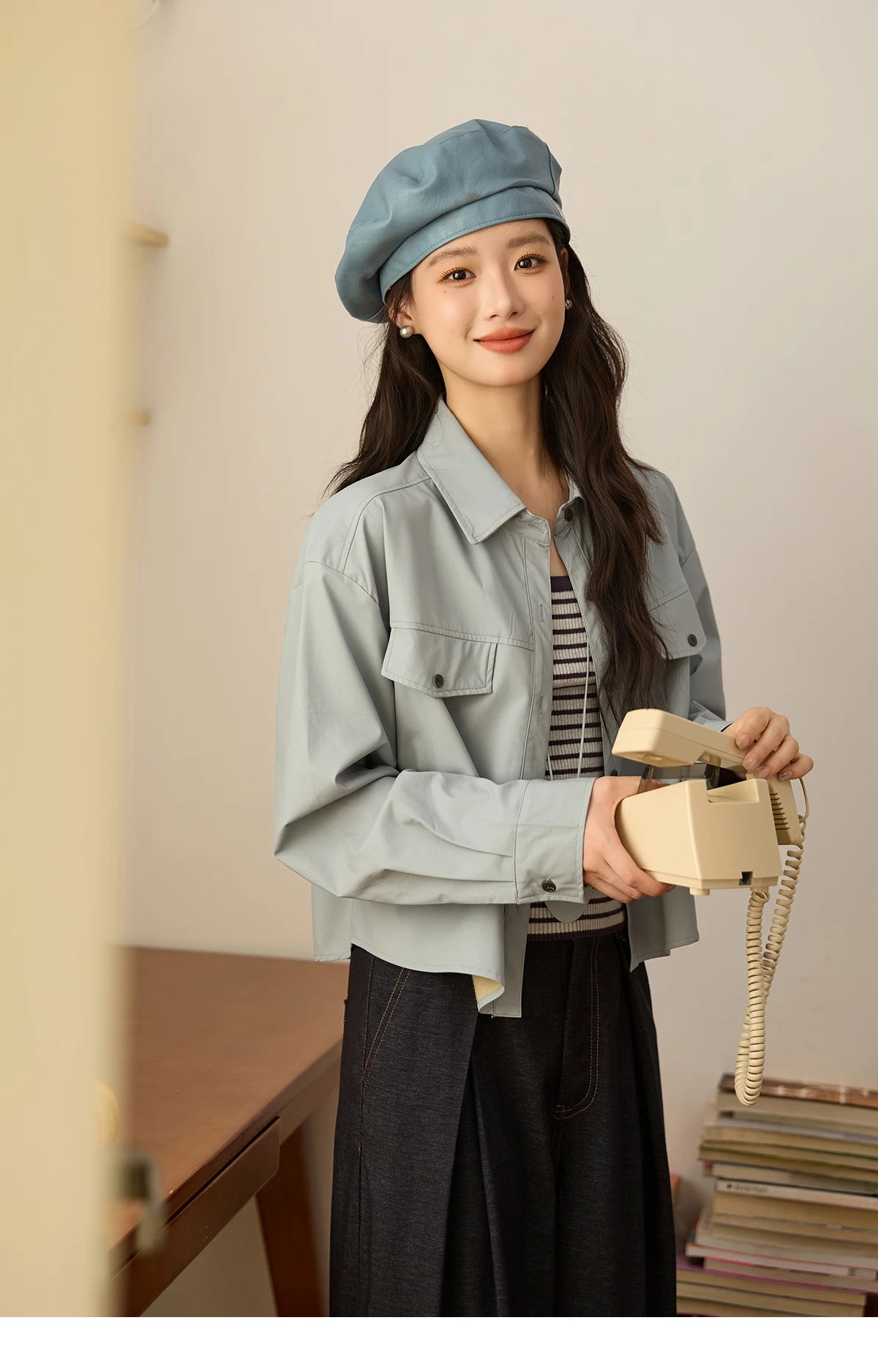 MISHOW Two-Piece Set Striped Vest Solid Jacket with Pendant MXE45T1396