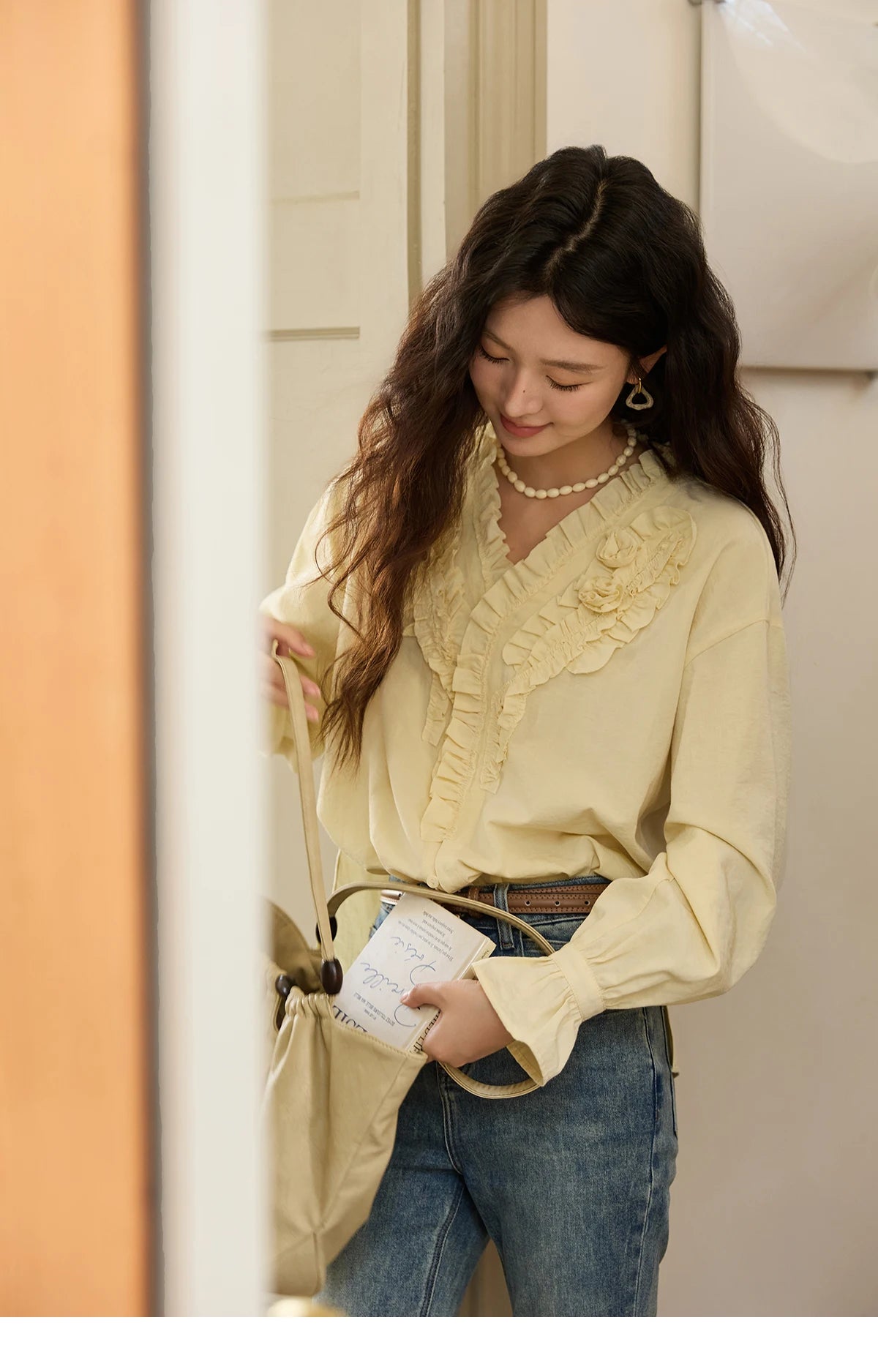 MISHOW Hand Sewn Rose Blouse Lantern Sleeves MXE44X2470