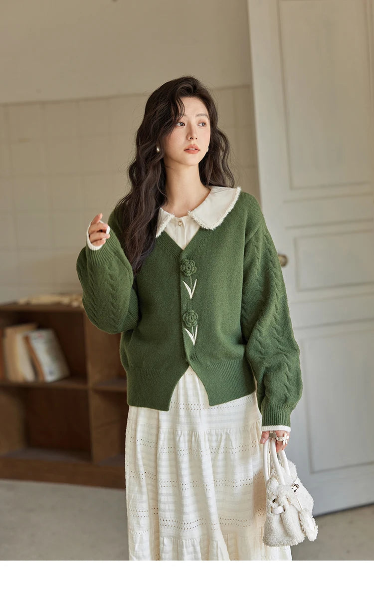 Mishow Three-Dimensional Flowers V-Neck Cardigan MXD36Z0894