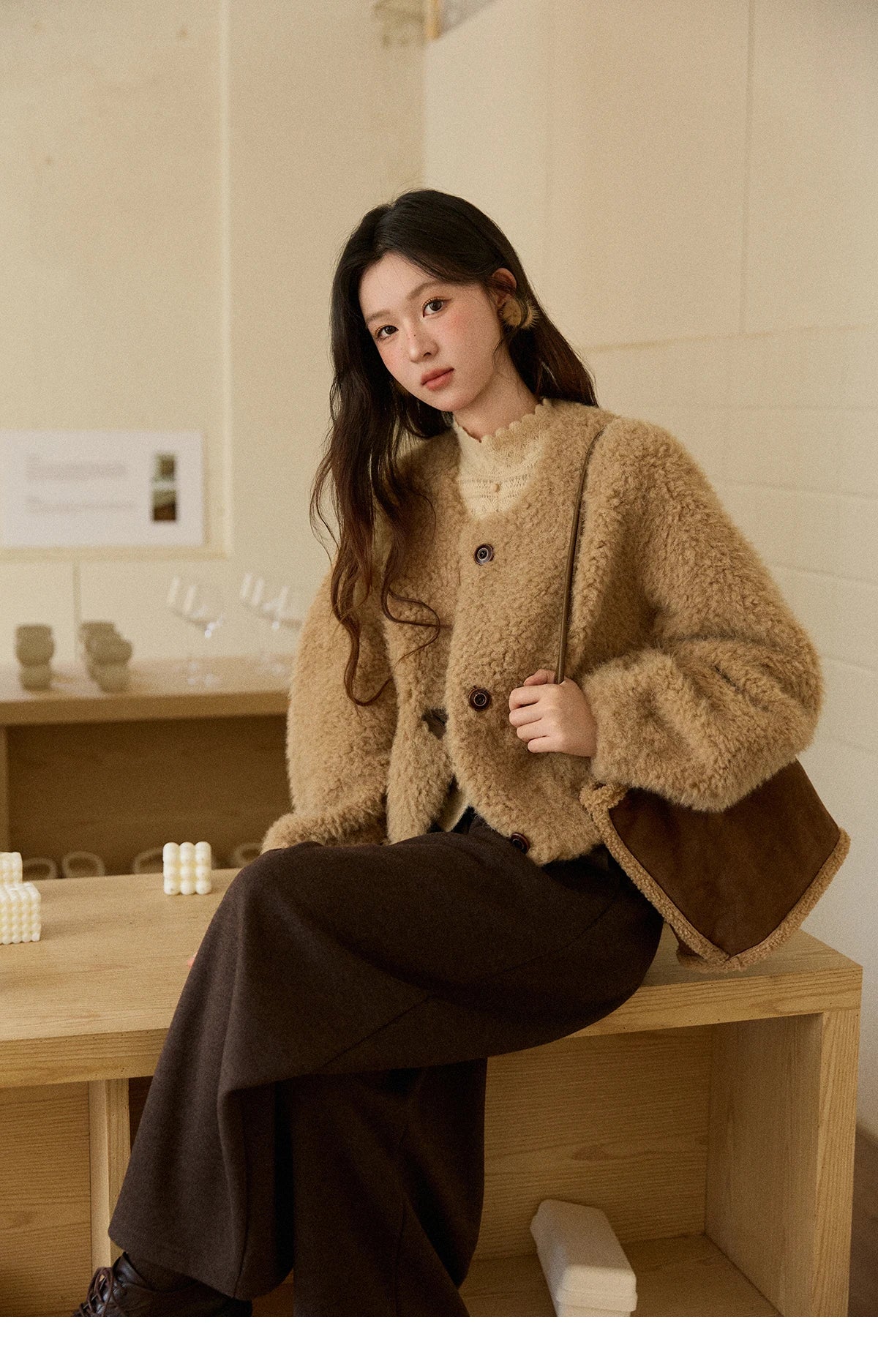 Mishow Retro Lamb Wool Crew Neck Jacket MXE90W0995