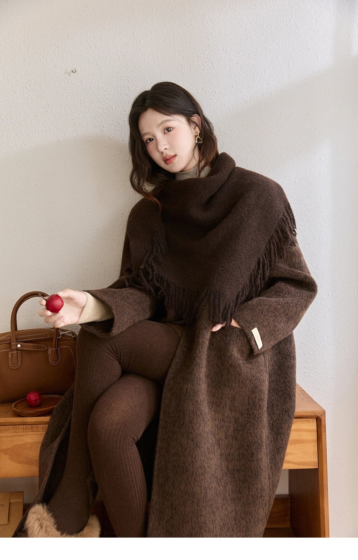 Mishow Woolen Coat with Scarf Invisible Buckle Design MXE93W1030