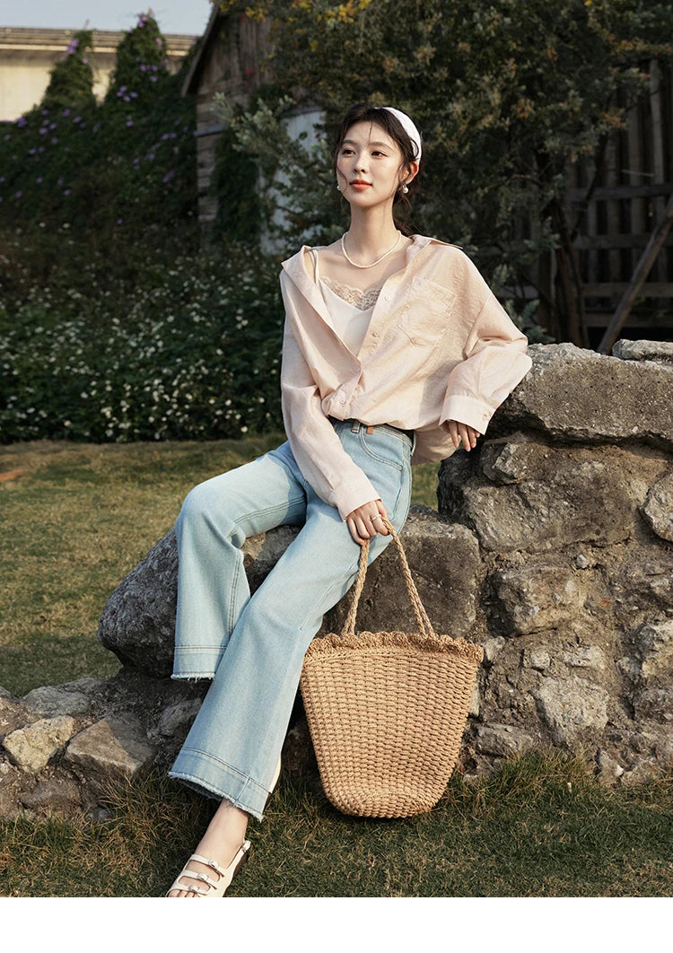 MISHOW Fake Two-Piece Blouse Turn-Down Collar Long Sleeve MXE16C0777