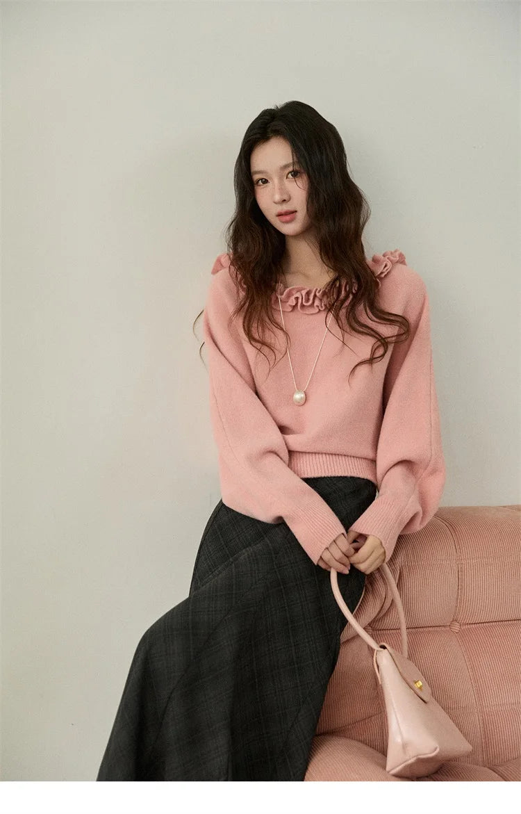 Mishow Orange Lotus Edge Lantern Sleeve Pullover MXE86Z2726