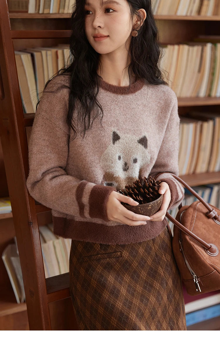 Mishow Faux Sable Cartoon O-Neck Loose Pullover MXD45Z0860