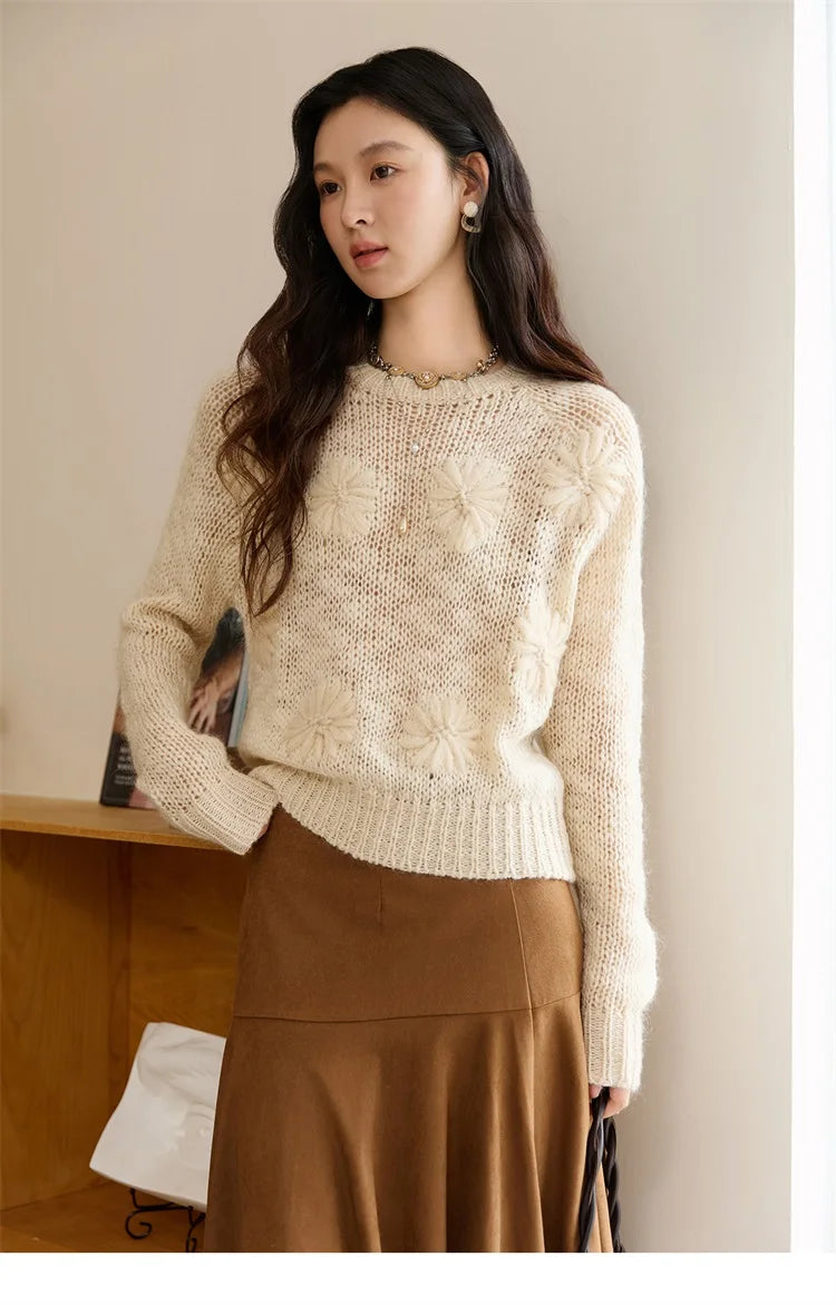 Mishow Apricot Hook Flower Wool Blend Lazy Sweater MXE47Z2577