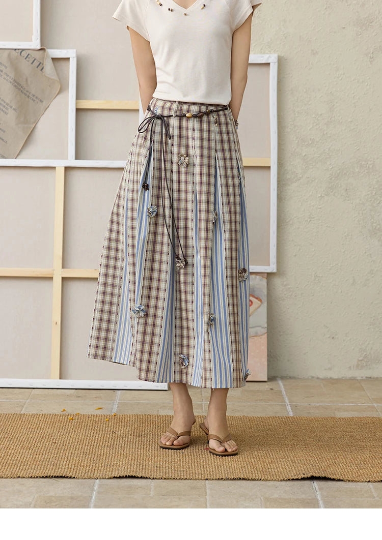 MISHOW Retro Plaid Patchwork Pleats Skirt A-LINE Slim MXE35B0726
