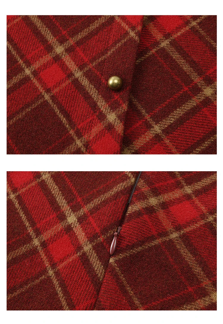 Mishow Plaid Square Neck Woolen Vest Dress MXD58L2078