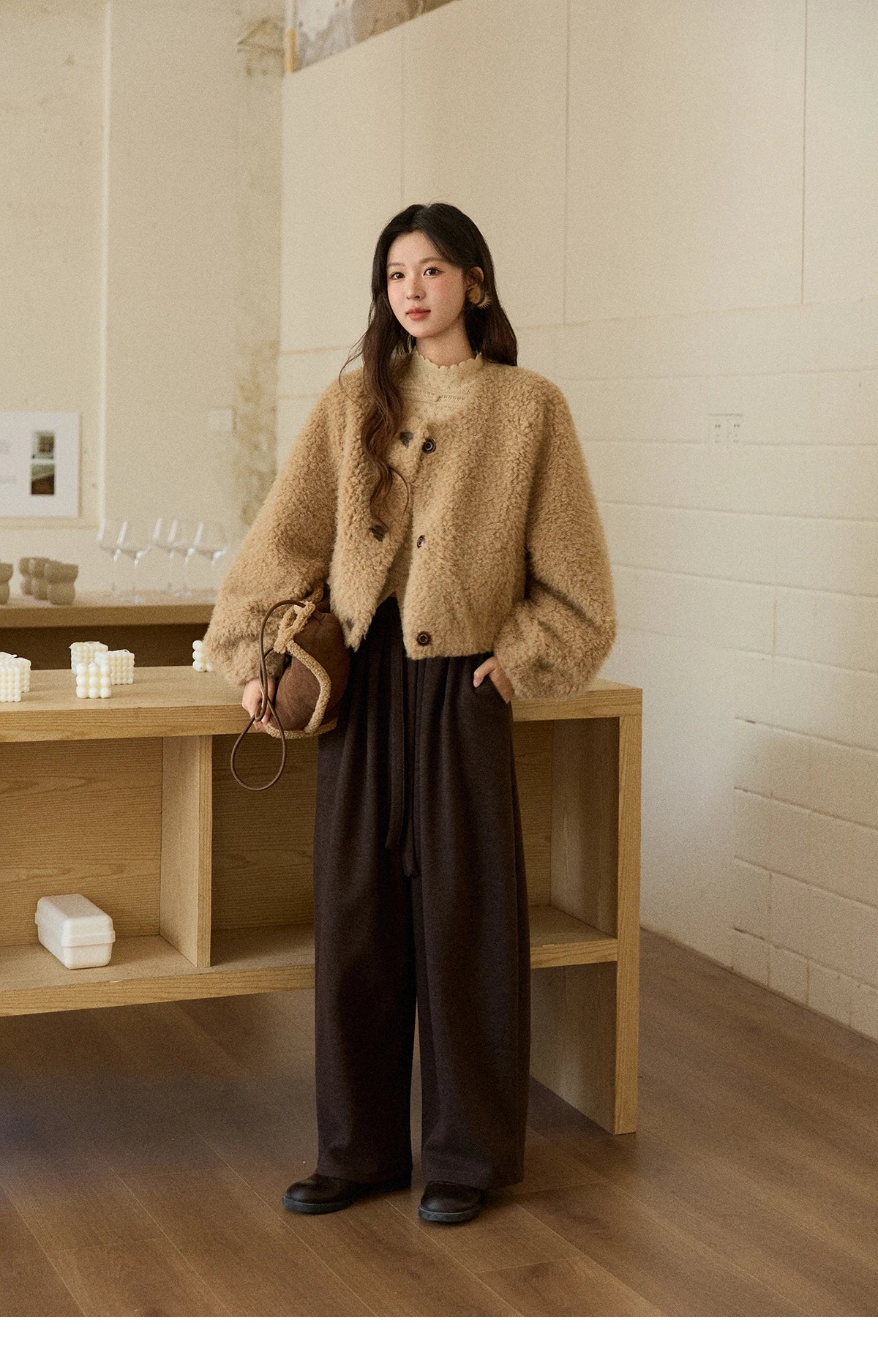 Mishow Retro Lamb Wool Crew Neck Jacket MXE90W0995