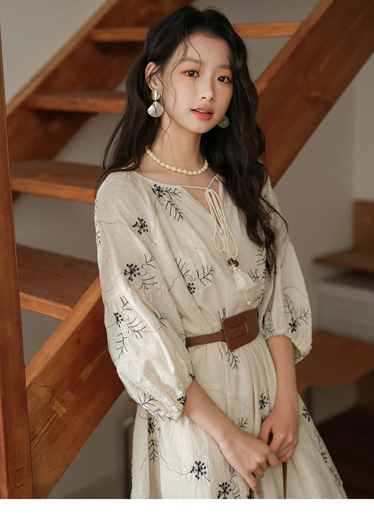 MISHOW Embroidered Doll Lantern Sleeve Dress MXE41L2480