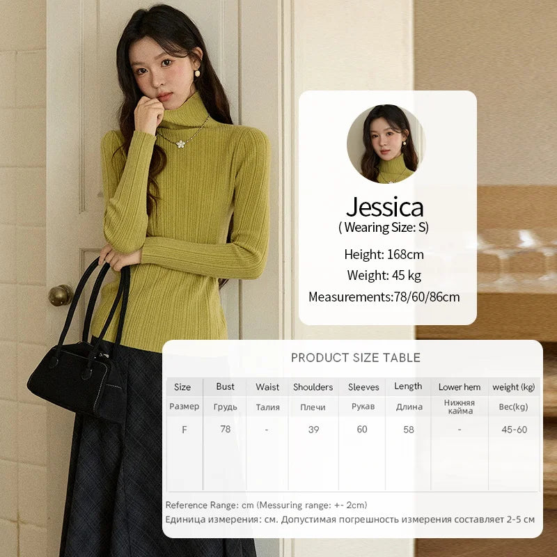 Mishow Solid Turtleneck Vertical Ribbed Slim Top MXE86Z2656