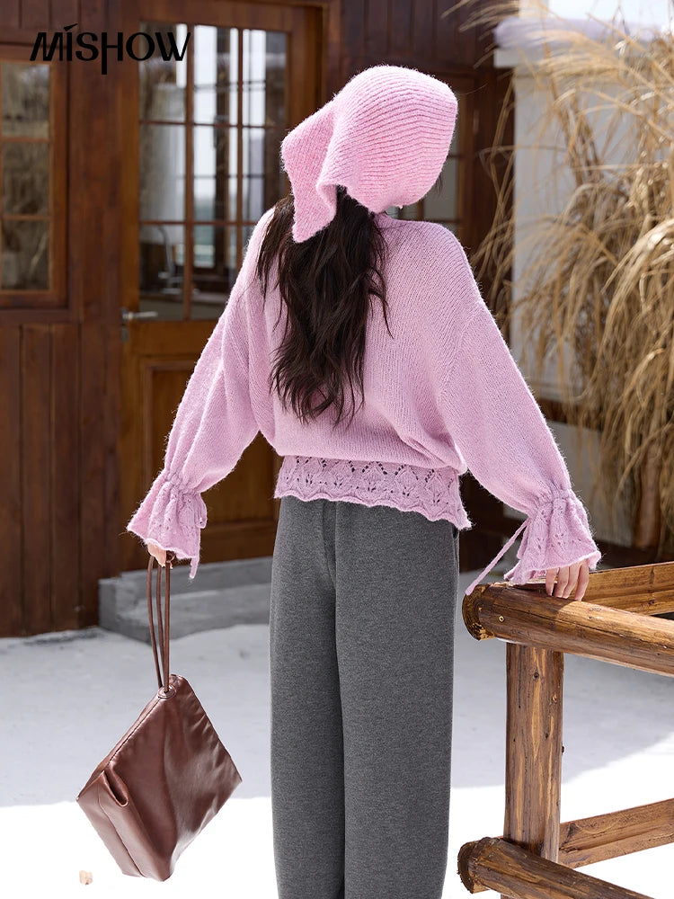 Mishow Hollow Knit V-Neck Flared Sleeve Cardigan MXE47Z2513