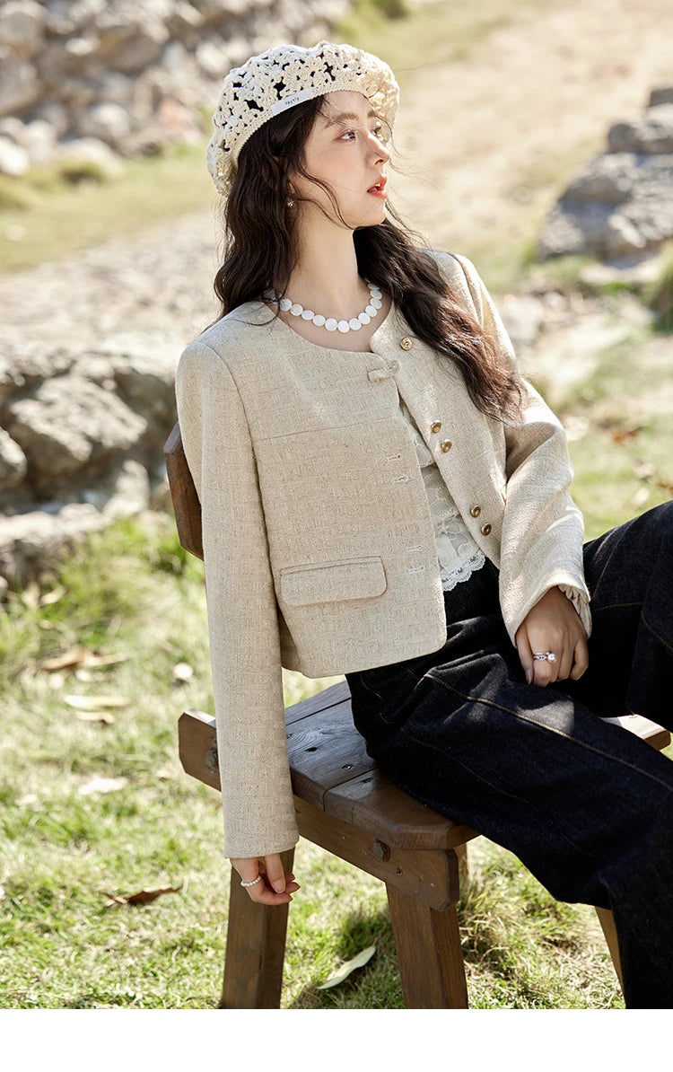 MISHOW Xiaoxiangfeng Long Sleeve Jacket Button Short Coat MXE11W0713
