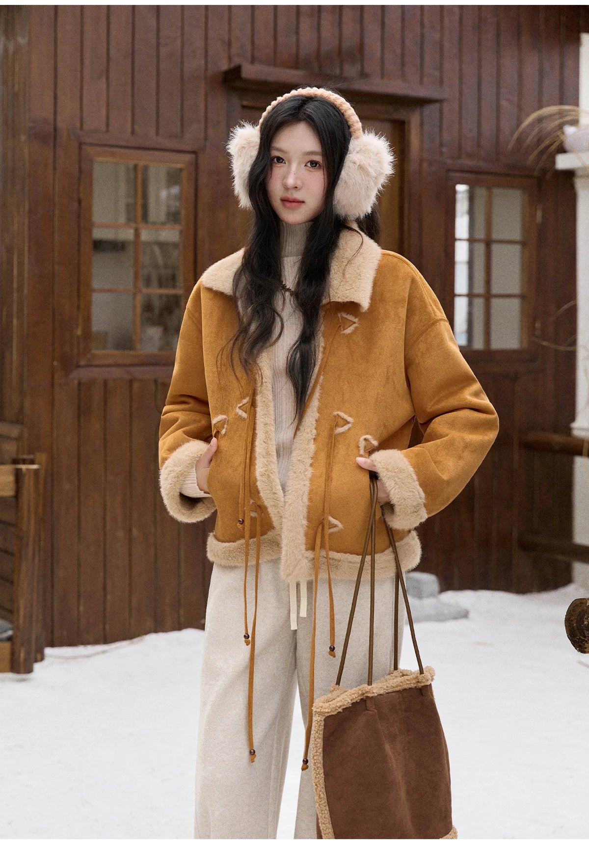 Mishow Suede Imitation Mink Fur Lace-Up Coat MXE90W0921