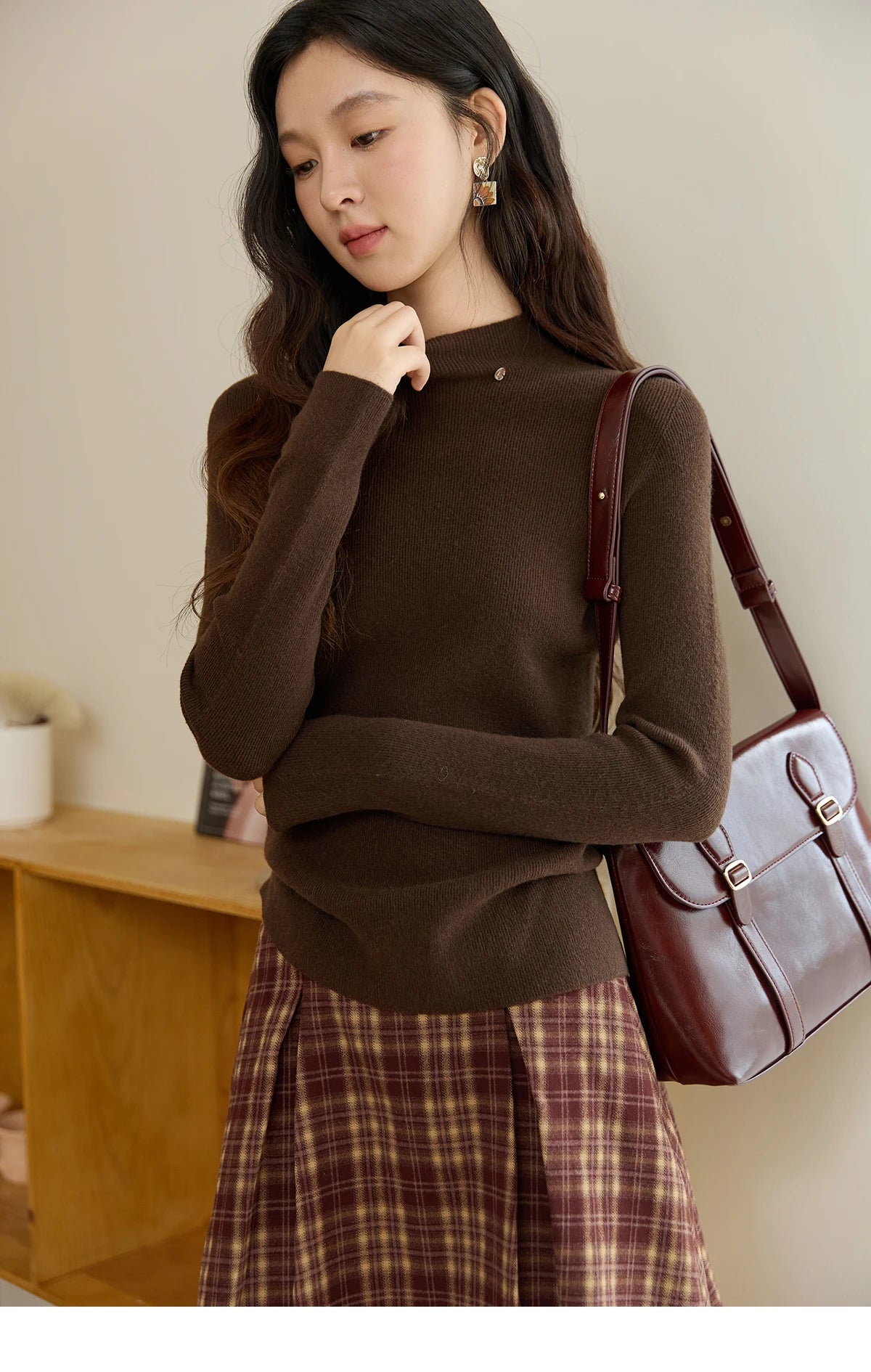Mishow Minimalist Mock Neck Slim Pullover MXE48Z2583