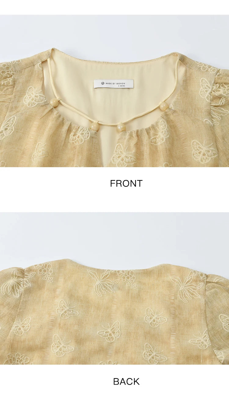 Mishow Butterfly Embroidery Splicing Belt Dress MXE36L2250