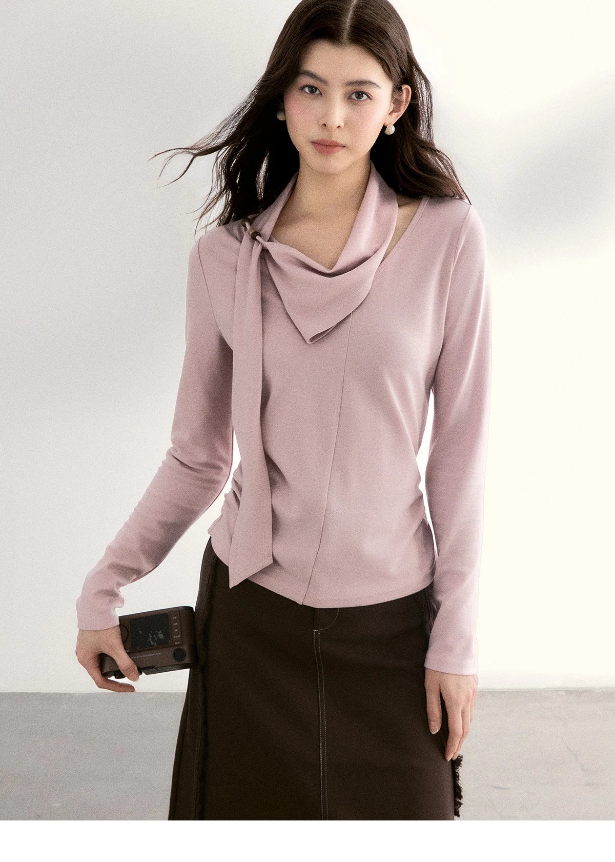 Mishow Pink Scarf Neck Color Collision Bead Top MXF108Z1025