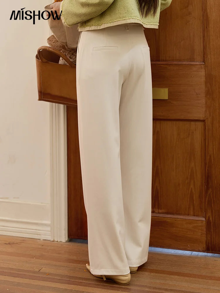 MISHOW Apricot Gray Wide Leg Pants High Waist Slim Versatile MXE41K1013