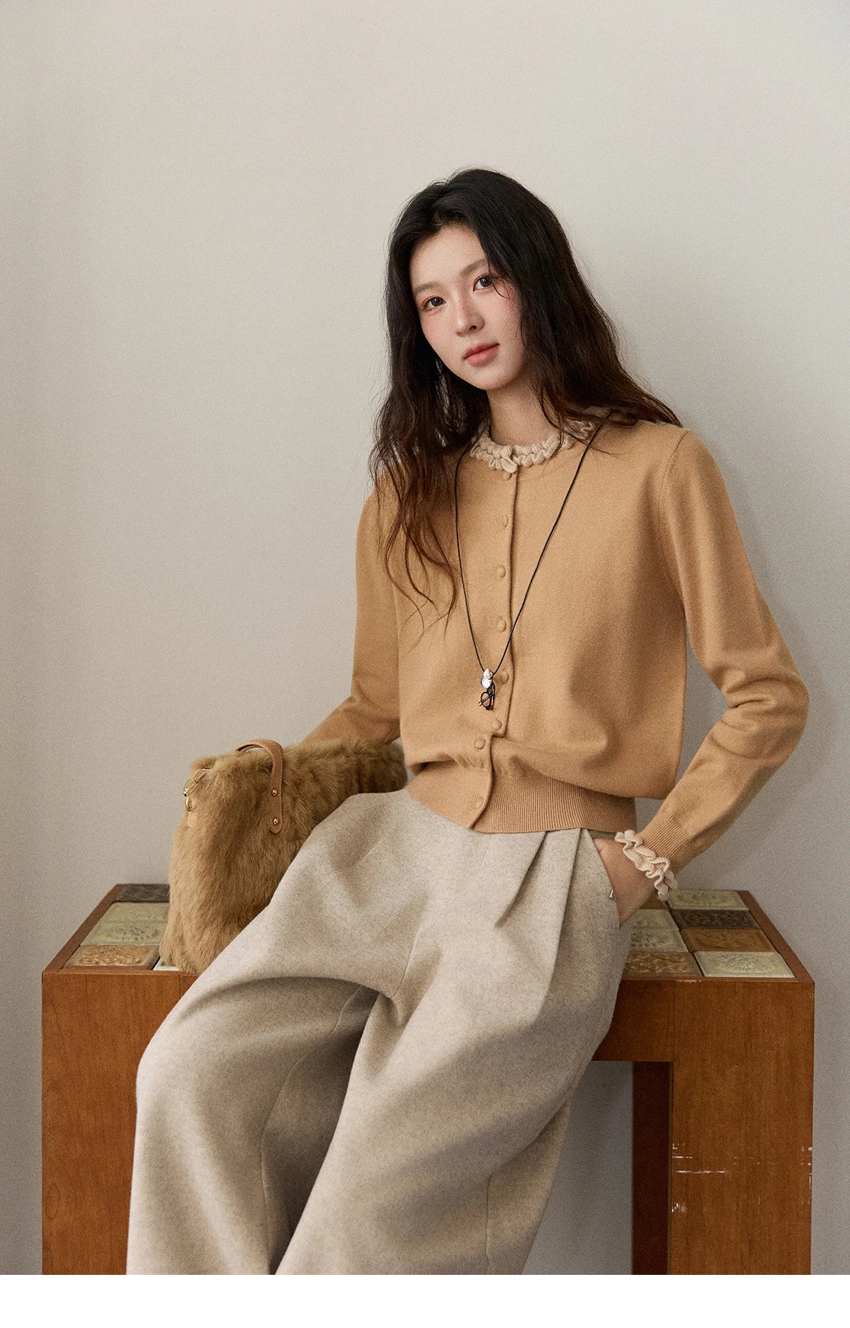 Mishow Retro Ruffle O-Neck Knit Cardigan MXE91Z2749