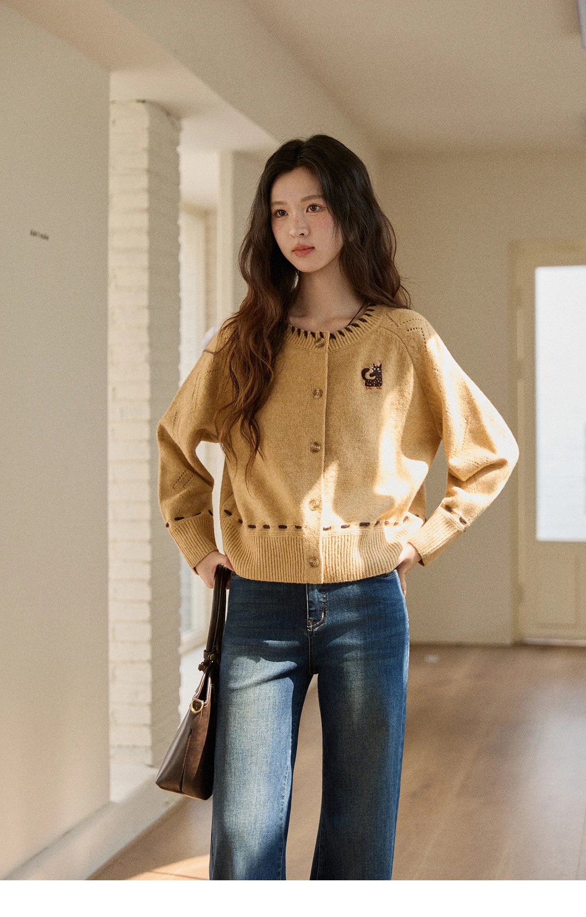 Mishow Retro Orange Little Fox Embroidered Cardigan MXE88Z2598