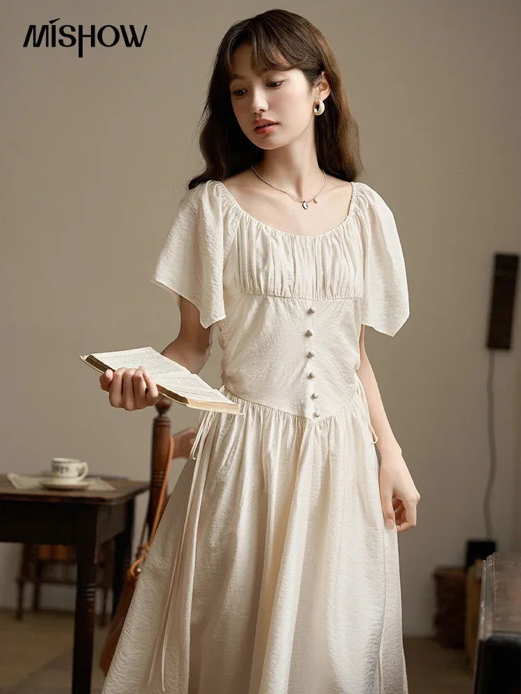 Mishow French Square Collar Butterfly Sleeve Dress MXC38L1407