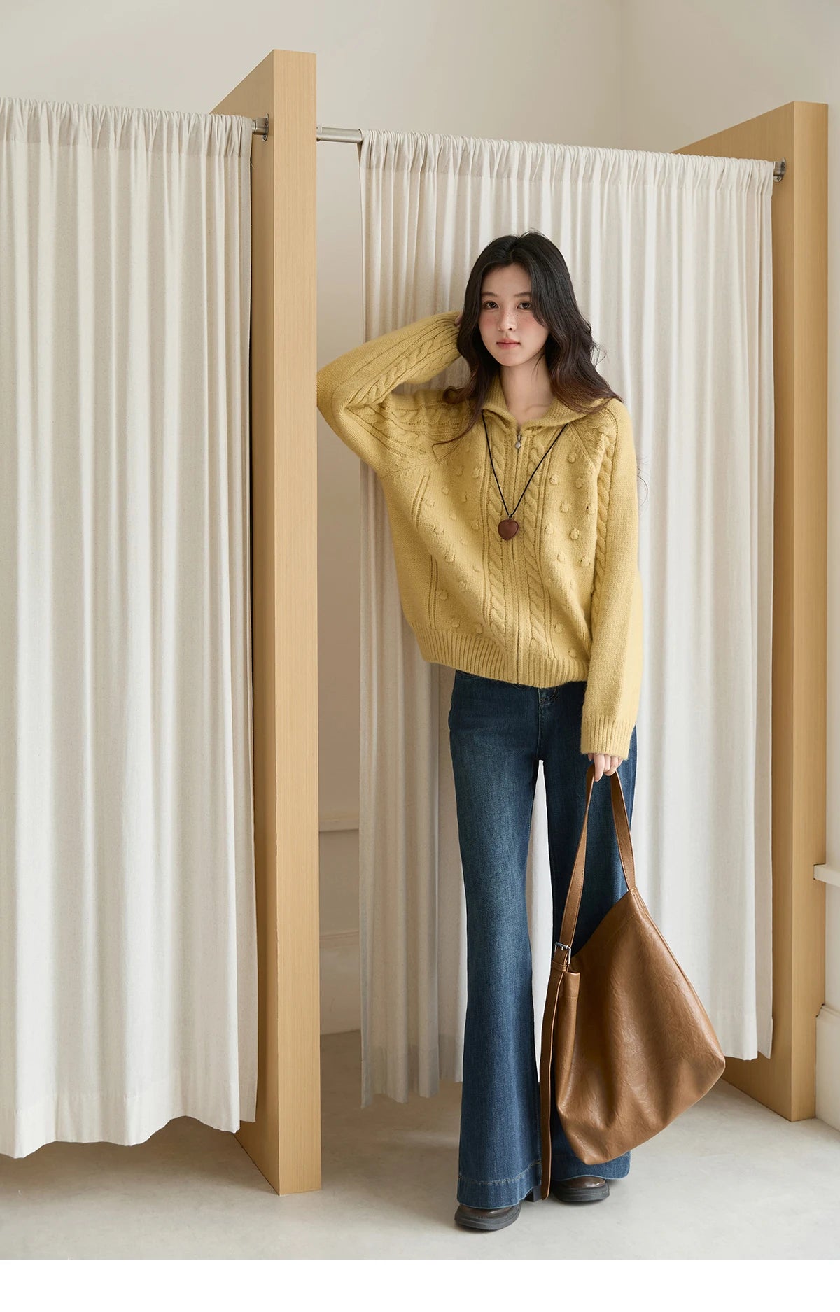 Mishow Yellow Zipper Turn-Down Collar Cardigan MXE49Z2619