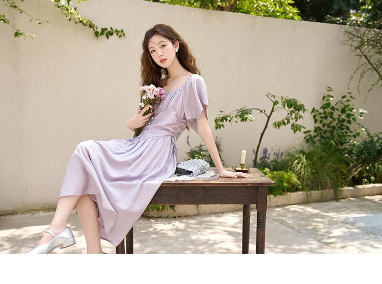 Mishow French Square Collar Butterfly Sleeve Dress MXC38L1407