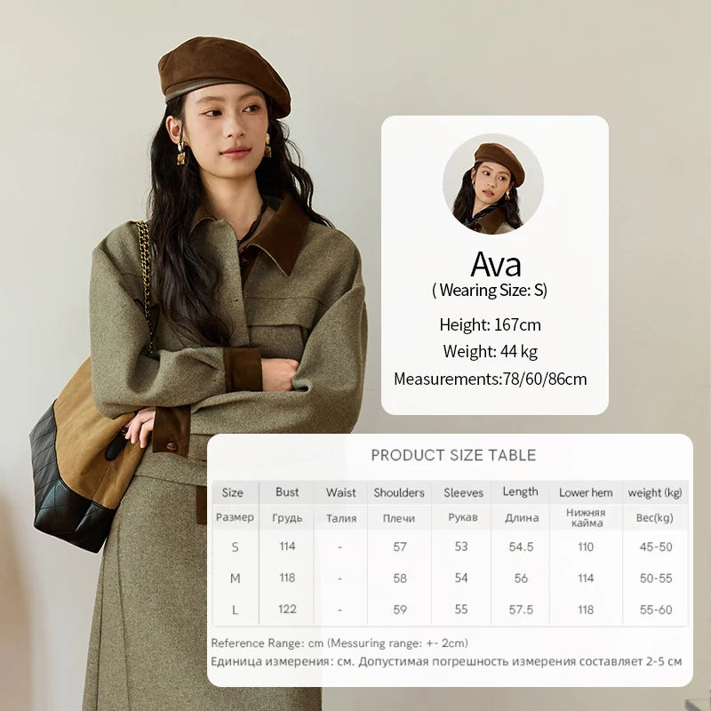 Mishow Contrast Suede Patchwork Wool Coat MXE46W0844
