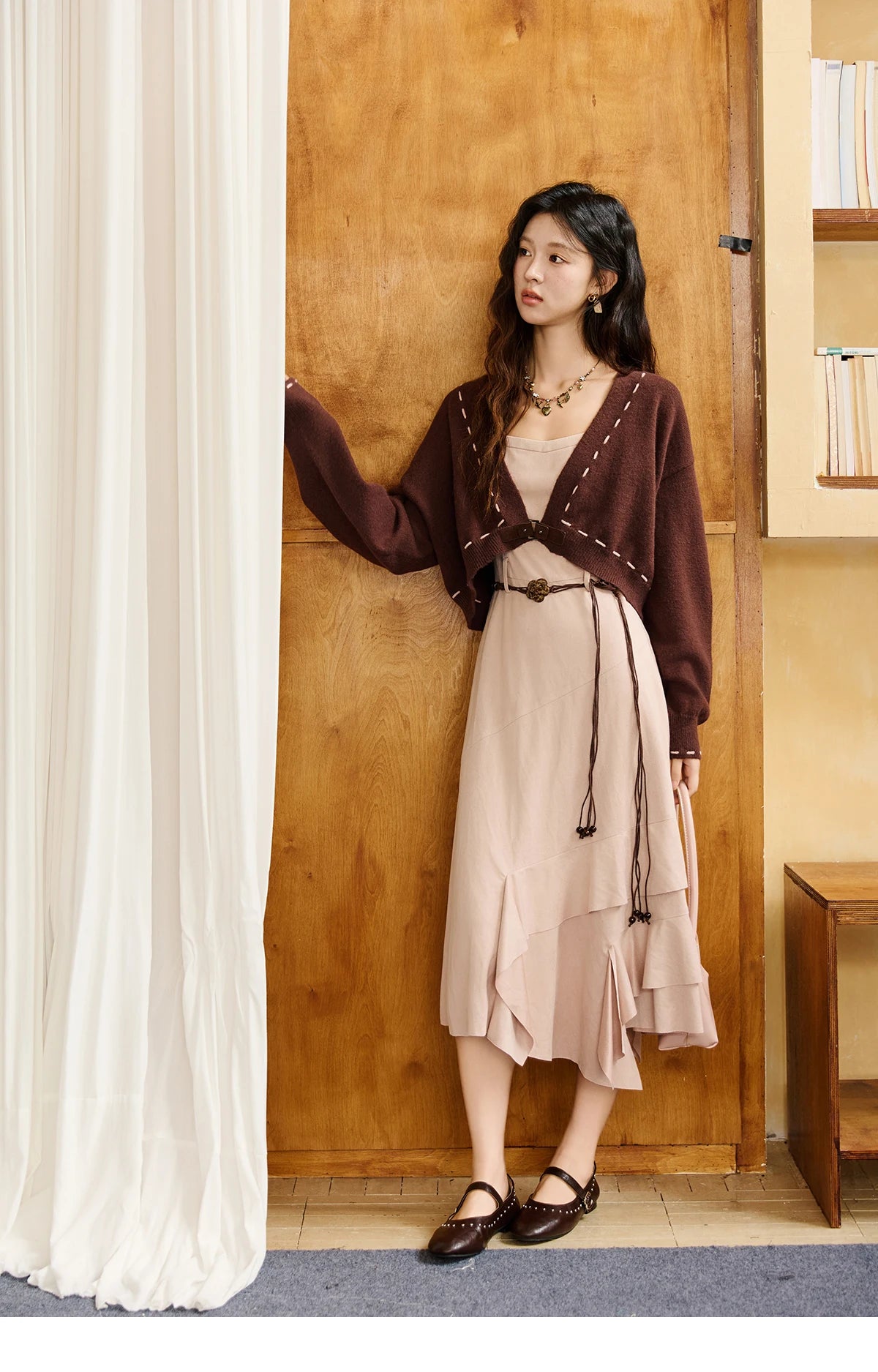 Mishow Frosted Velvet Cardigan & Camisole Dress Set MXE47T1382