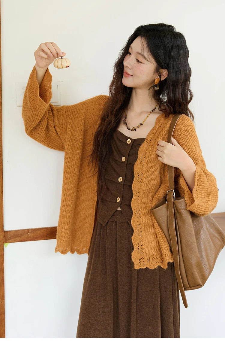 Mishow Retro Dark Brown Tank Top & Pleated A-Line Skirt Set MXE46T1378