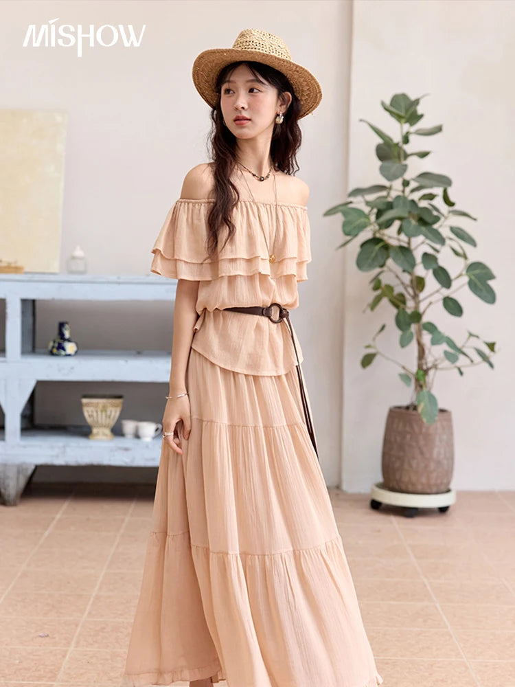 Mishow Lotus Leaf Edge Off Shoulder Top & Elastic Skirt Set MXE36T0637