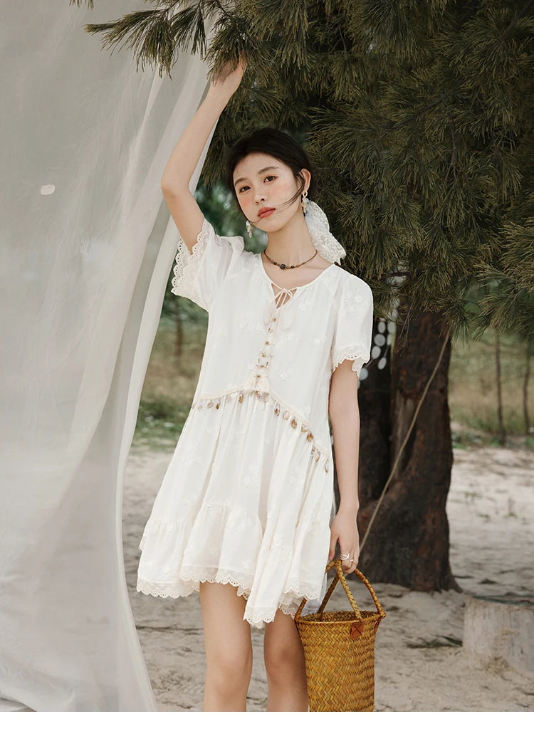 Mishow Bohemian V-Neck Shell Lace Midi Dress MXE33L2195