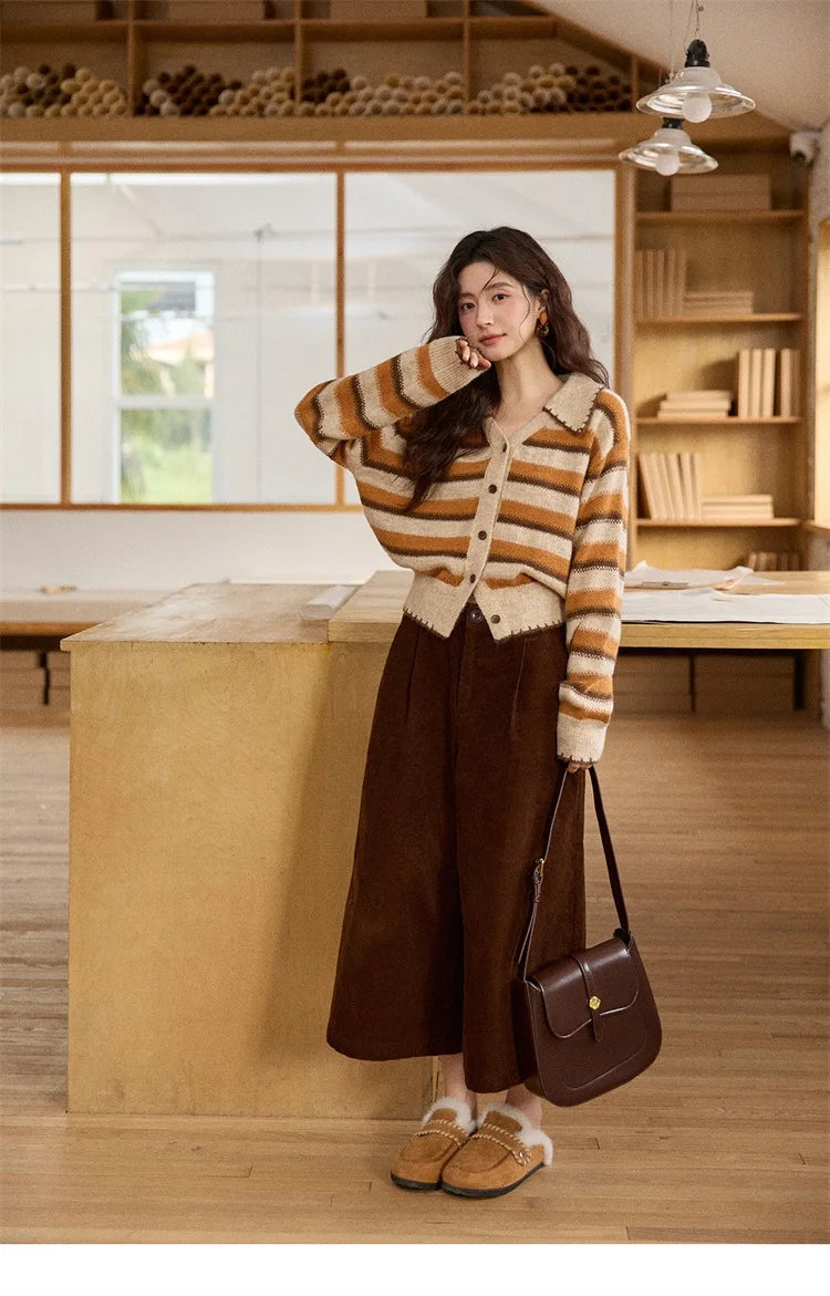 Mishow Retro Striped V-Neck Wool Cardigan MXE87Z2681