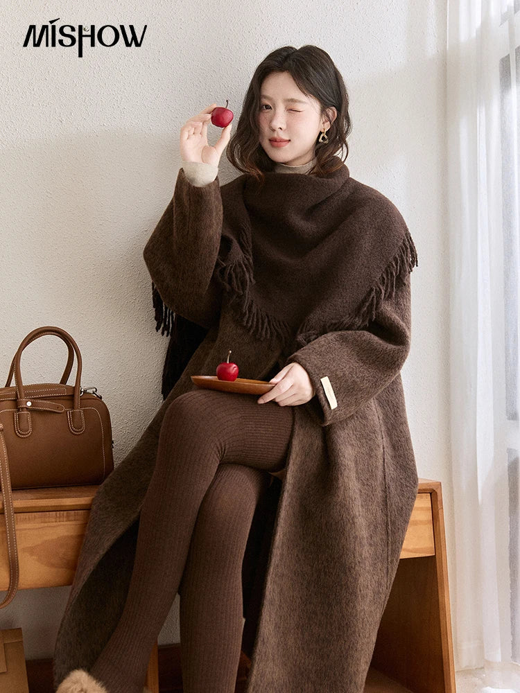 Mishow Woolen Coat with Scarf Invisible Buckle Design MXE93W1030