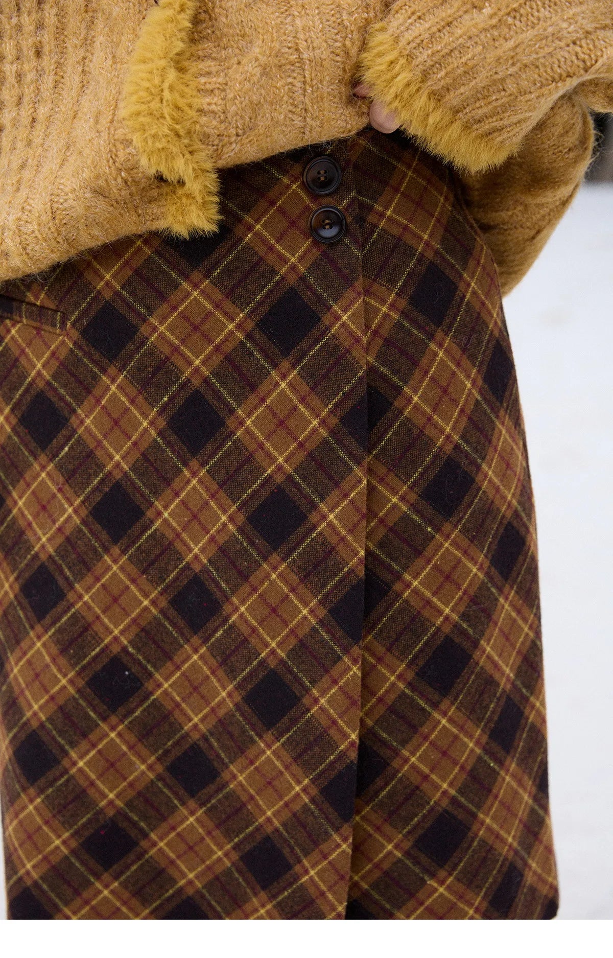Mishow Retro Plaid Brushed High Waist Warm Skirt MXE91B2457