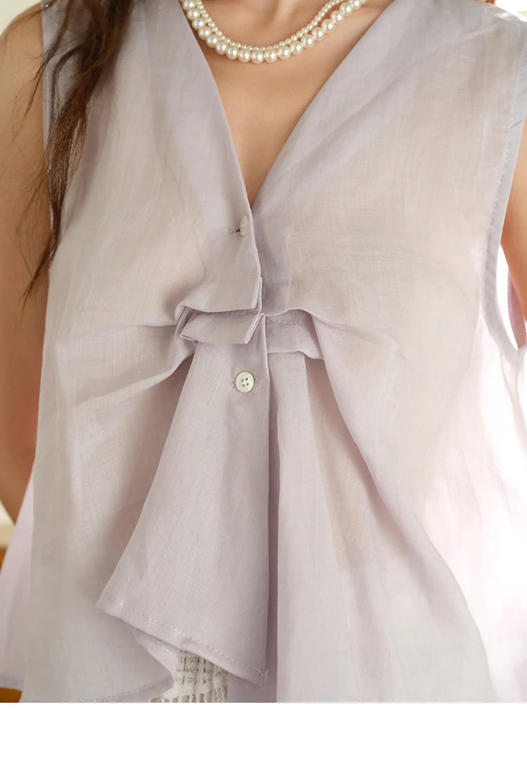 MISHOW Sleeveless V-Neck Blouse Button Detail MXE39X1960