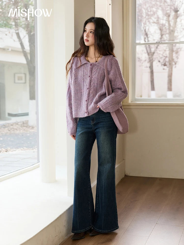 Mishow Purple Turn-Down Collar Imitation Mink Cardigan MXE88Z2616