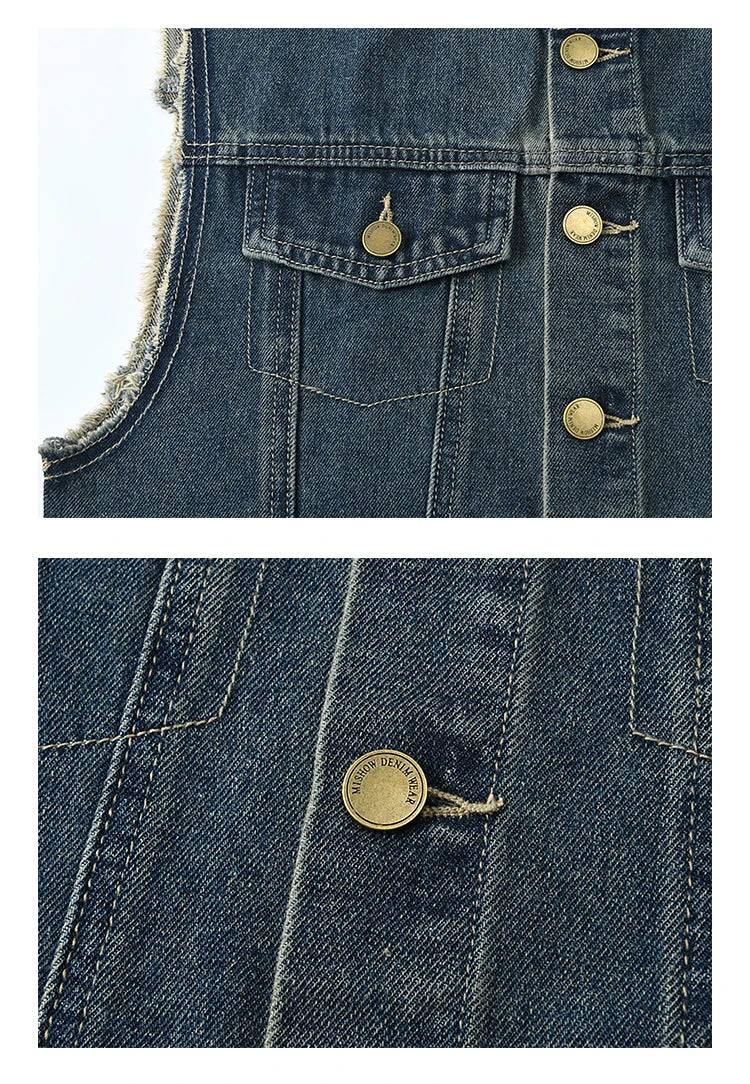 Mishow Raw Edge Round Neck Denim Vest MXE12W0710