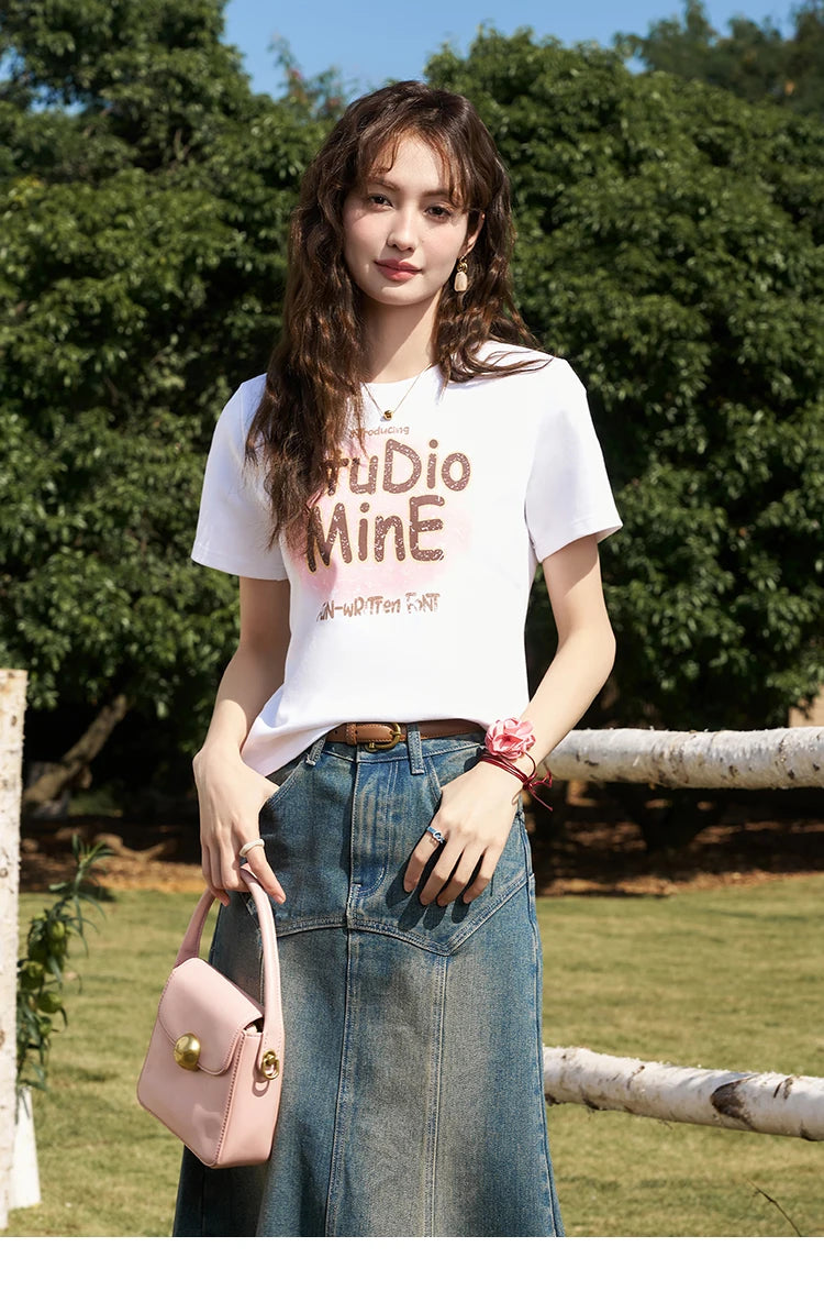 Mishow Letter Print Crew Neck Tee MXD13T0164