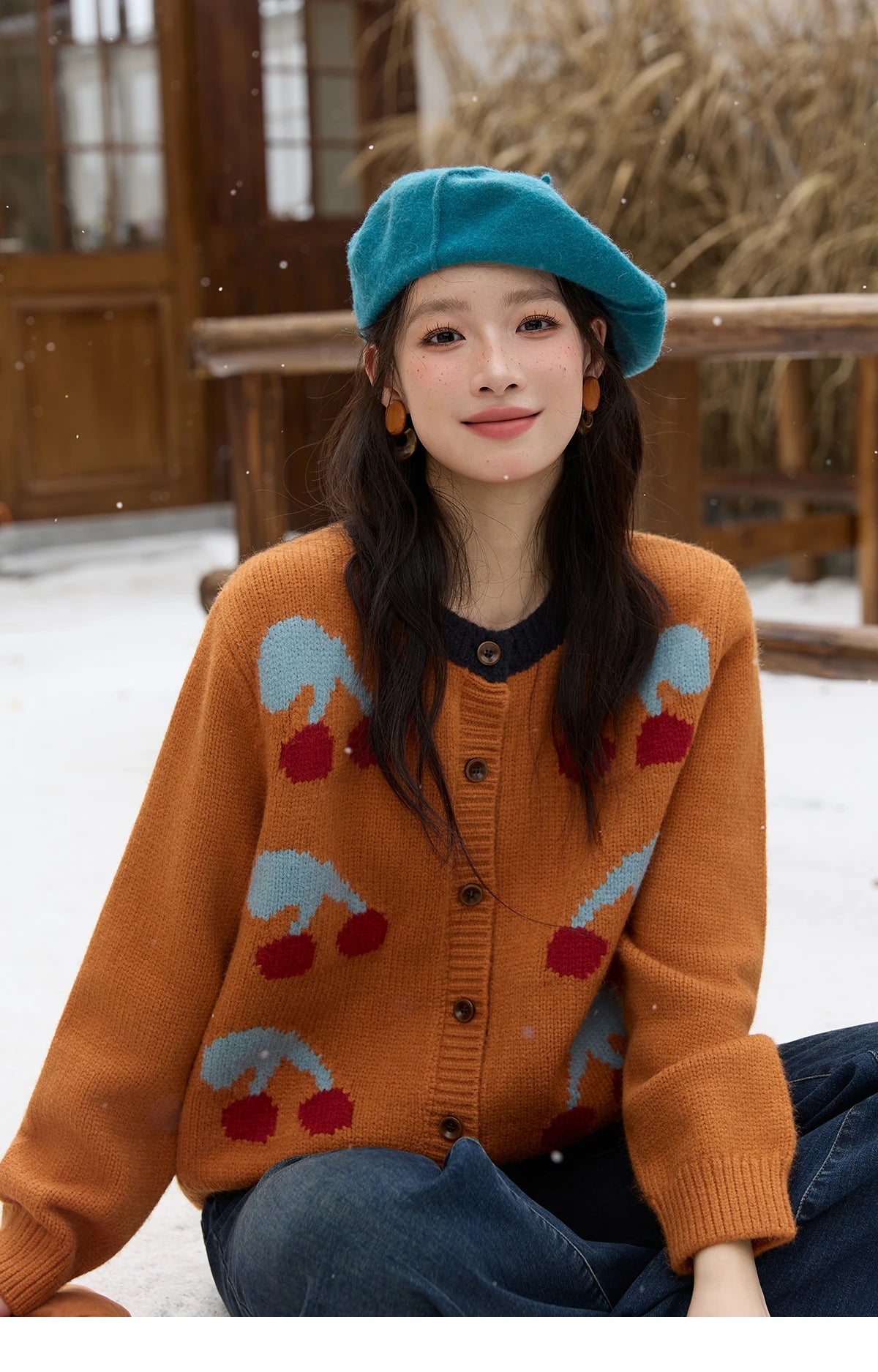 Mishow Cherry Jacquard Retro Sweet Cardigan MXE88Z2689