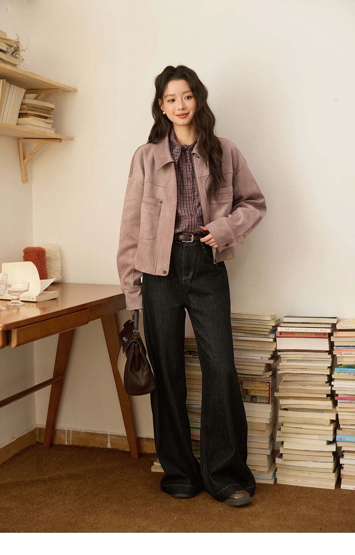 MISHOW Taro Purple Leather Jacket Contrast Splicing Double-Layer Pocket MXE44W0816