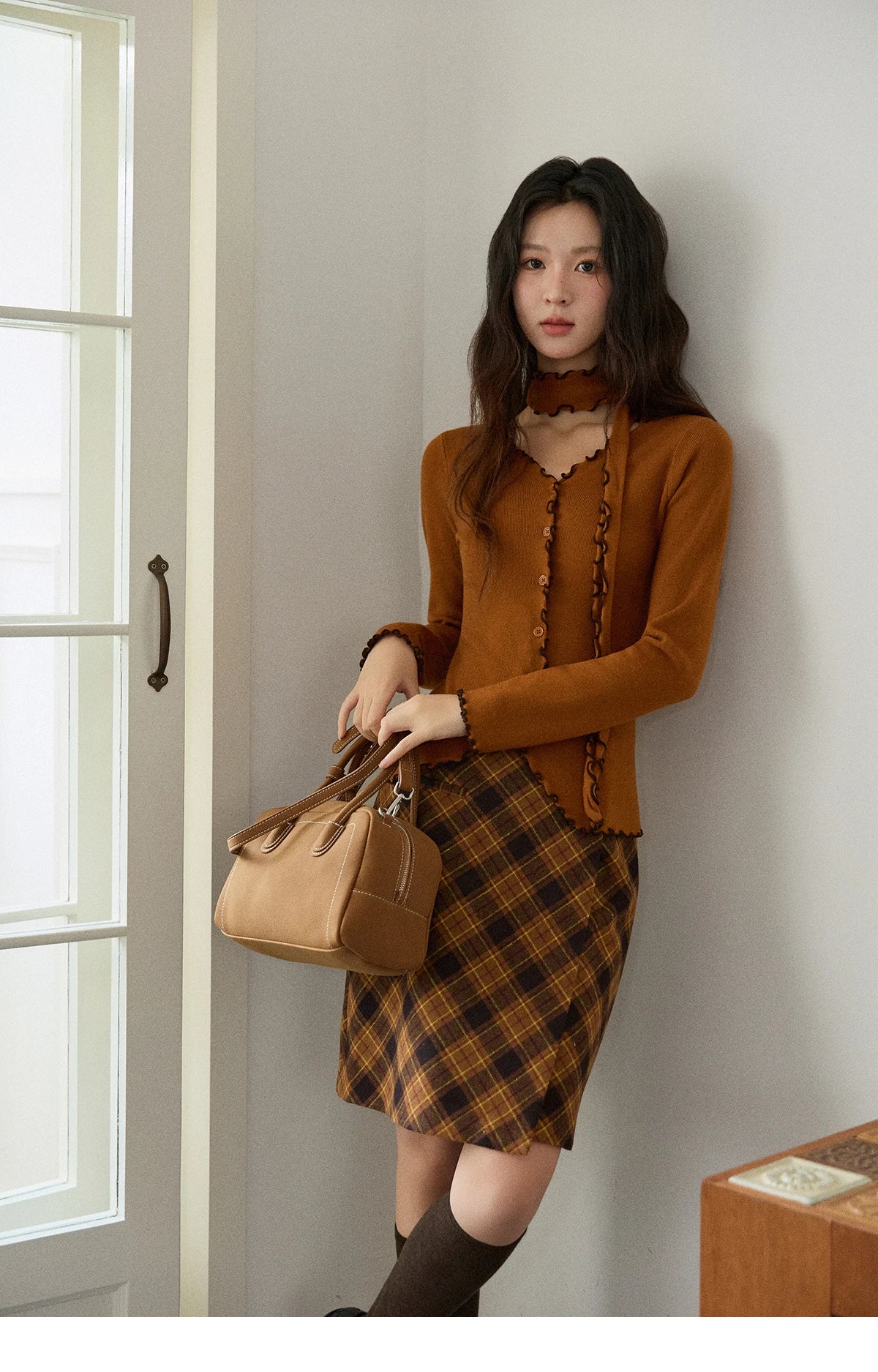 Mishow Ruffled Edge V-Neck Ribbon Knit Pullover MXE86Z2728