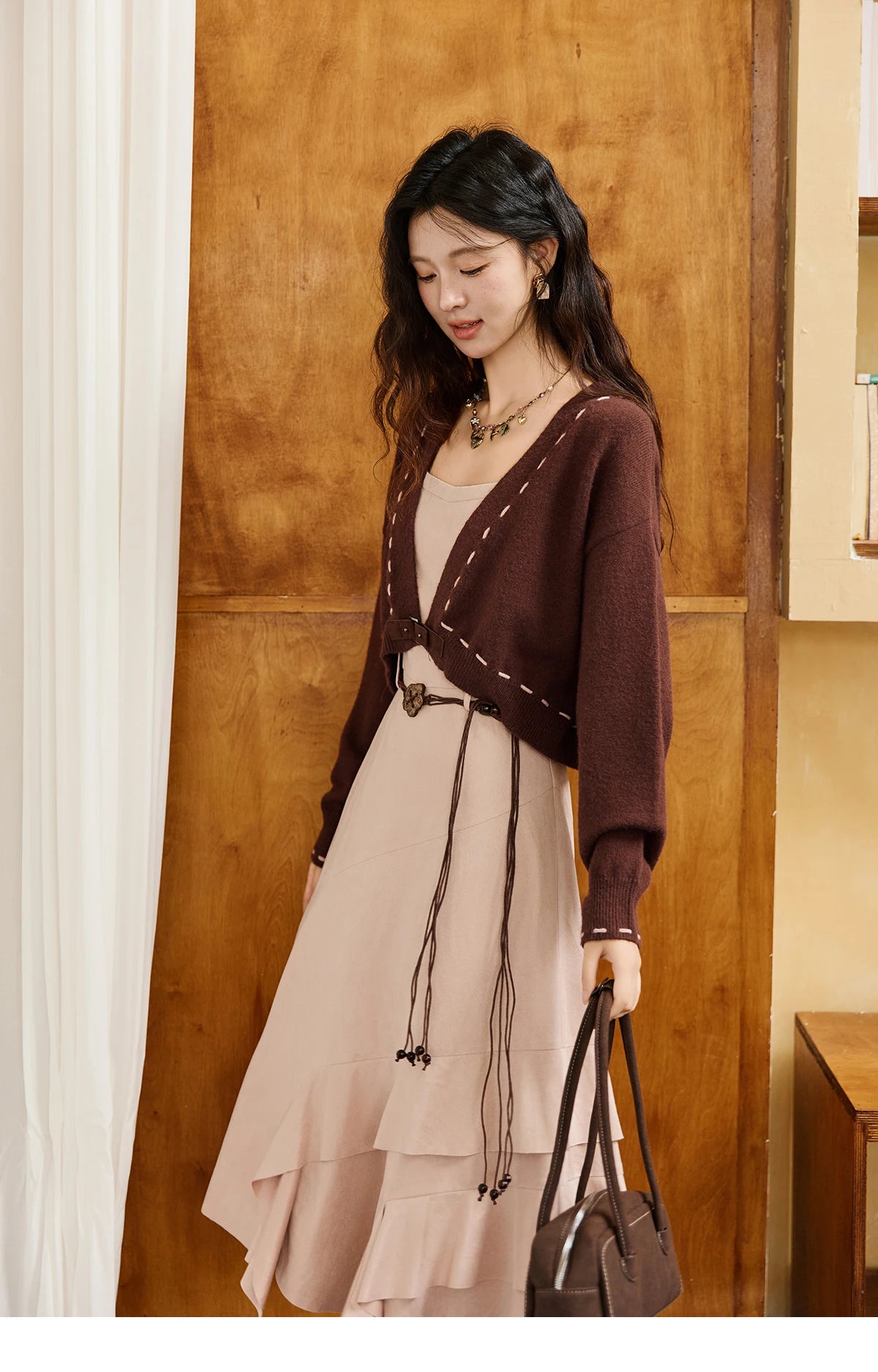 Mishow Frosted Velvet Cardigan & Camisole Dress Set MXE47T1382